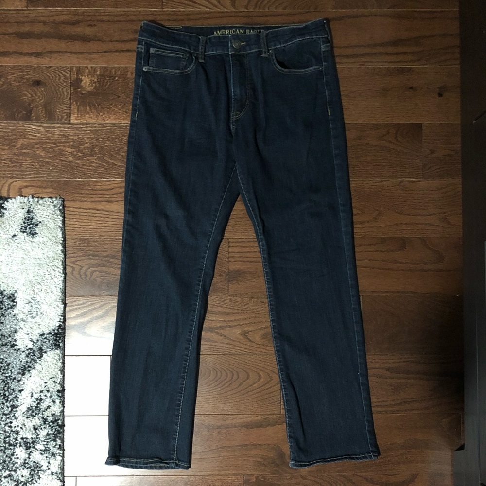 Active Flex Straight Jeans in Dark Blue AEO